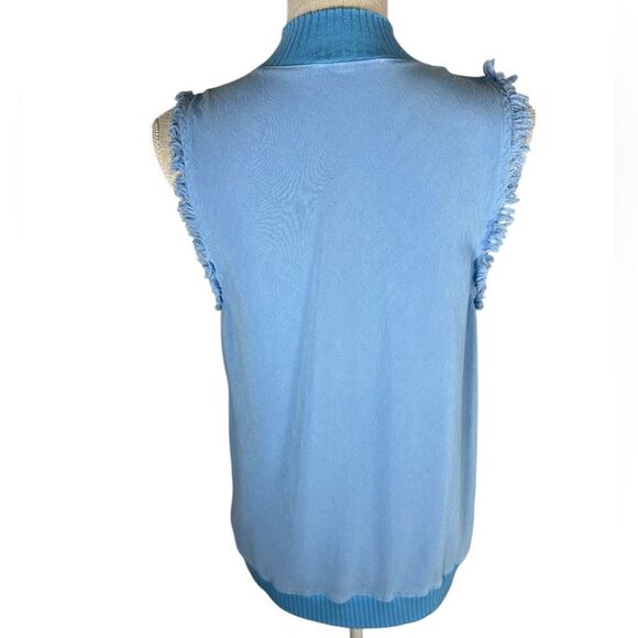 Maven West Santorine Blue Knit V Neck Raw Hem Tank Top - Picture 3 of 5